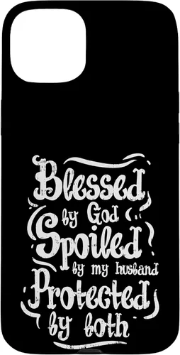 Vista 9 de iPhone 16 Blessed by God Spoiled by My Husband Funny Wife Mom Case