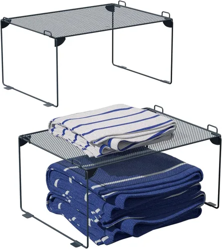 Vista 5 de Neudeco - Organizador de estantes, gris, paquete de 2 Apilable, Para Cocina, Para Armario, Para Baño, Estantes Del Gabinete