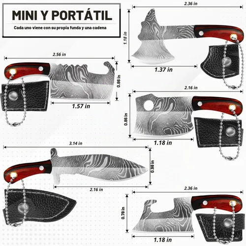 Vista 2 de 5 piezas de mini cuchillo llavero, cuchillos de bolsillo pequeños de chef, lindo colgante de bolsillo pequeño con funda, abridor de paquete