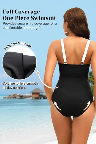 Vista 3 de Tempt Me Trajes de baño de una pieza con control de abdomen Negro blanco