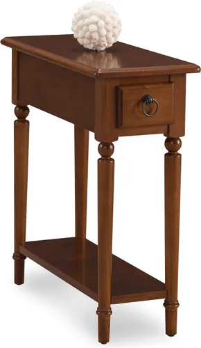 Vista 10 de Leick Home 9018-BR - Mesa auxiliar de patas de cabriole francés con un cajón, con estante, color marrón cereza
