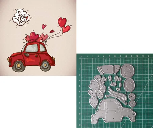 Vista 4 de Marco de metal para automóvil y corazones, troqueles de corte de boda, plantillas cortadas para álbumes de recortes, fotos, papel decorativo