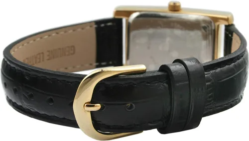Vista 4 de Peugeot - Reloj clásico para mujer chapado en oro de 14 quilates, caja rectangular en forma de tanque con correa de cuero y esfera de fácil lectura