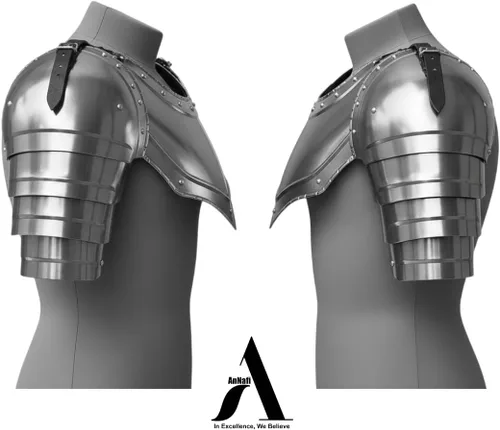 Vista 9 de AnNafi Gorget medieval de hierro con hombreras góticas de brazo, protector de hombro para brazo, armadura de guerrero vikingo, protector de cuello