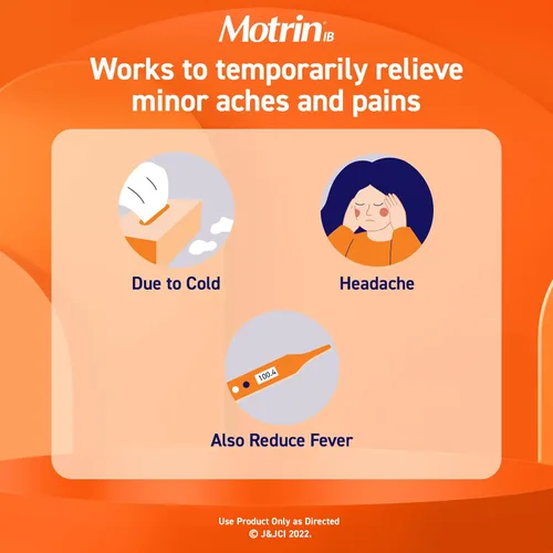 Vista 4 de Motrin IB, tabletas de ibuprofeno de 200 mg, alivio del dolor y la fiebre de AINE para dolor de cabeza, dolor de espalda, dolores musculares, alivio