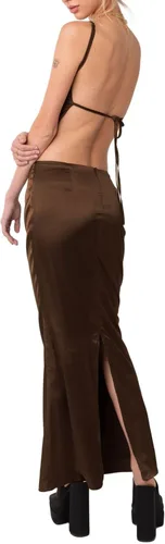 Vista 3 de Conjunto de 2 piezas para mujer, sin mangas, con hombros descubiertos, tubo corto, ajustado, falda larga, trajes sexys