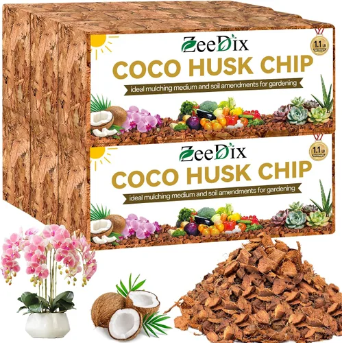 Vista 7 de Zeedix Paquete de 2 chips de cáscara de coco para plantas, mantillo de chips de coco 100% orgánico con bajo equilibrio de EC y PH, multiuso