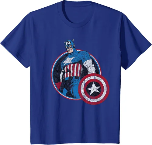 Vista 11 de Marvel Avengers Vintage Capitán América Comic Hero Retrato Camiseta Pequeña Negro