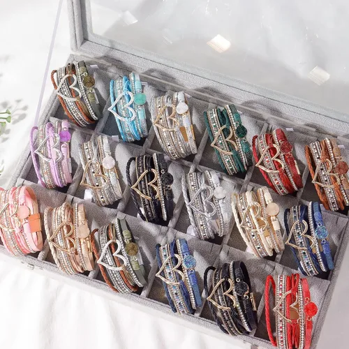 Vista 4 de Long tiantian Leather Heart Wrap Bracelets for Women Stocking Stuffers Handmade Stackable Boho Cuff Bangles Bracelet Trendy Birthday Christmas Gifts