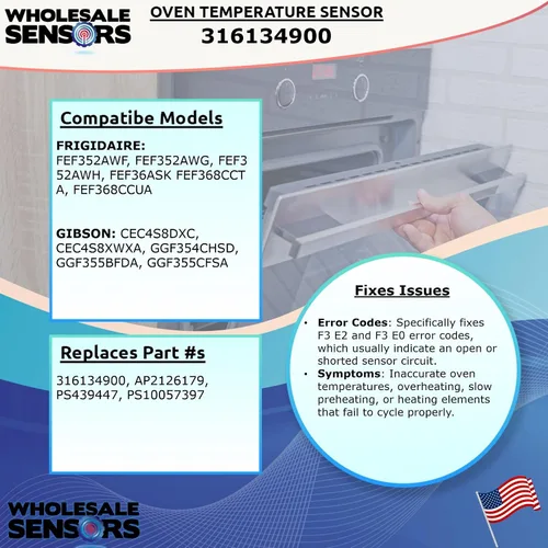 Vista 5 de Sensor de temperatura del horno Frigidaire 316134900 de repuesto