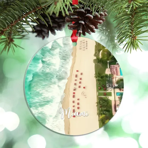 Vista 29 de Florida USA - Adornos de Navidad acrílicos de Miami, paisaje urbano, decoraciones de Navidad para árbol de viaje, recuerdo, adornos de Navidad