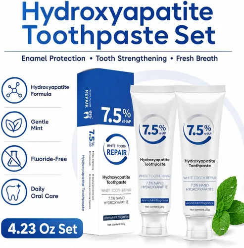 Vista 2 de Pastas dentales de hidroxiapatita para la protección del esmalte y fortalecimiento de dientes, menta suave, aliento fresco, uso diario