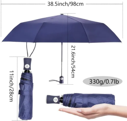 Vista 3 de FDJASGY - Sombrilla de viaje plegable y compacta, con apertura y cierre automático, para resistente al viento, a la lluvia y al 99.9% de protección
