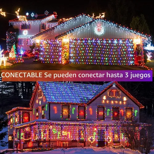 Vista 4 de JMEXSUSS 360 Luces LED de Red de Navidad para Exteriores Luces de Malla, Luz de Arbusto Conectable para Decoraciones de Árbol de Navidad Jardín