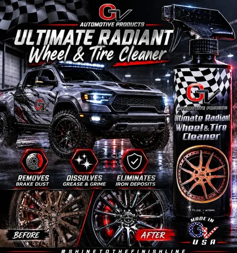 Vista 6 de GV Automotive Products Ultimate Radiant - Limpiador de llantas cromadas y rines en aerosol – Seguro, listo para usar, pule, brilla y elimina