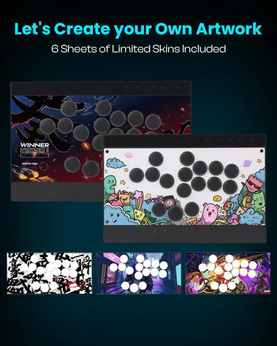 Vista 4 de Sehawei Haute42 C16 Leverless Arcade Controller - Magnetic Detachable Panel for DIY Art, RGB Button Rims, Tournament Lock Switch - Compatible with