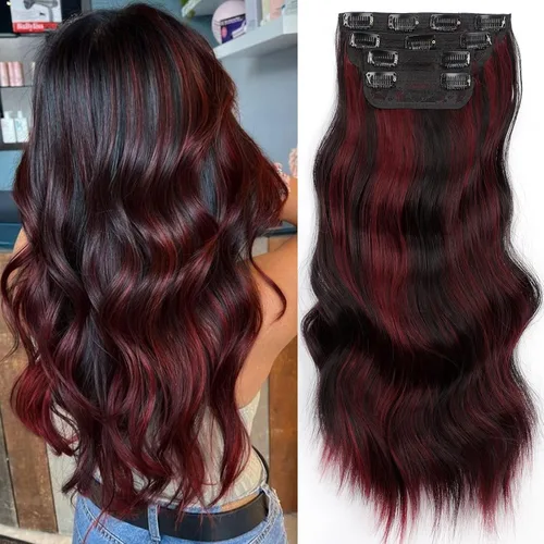 Vista 23 de Extensiones de cabello con clip de Vigorous de 20 pulgadas, con reflejos rubio playa, extensiones de cabello ondulado largo y suave de cabello