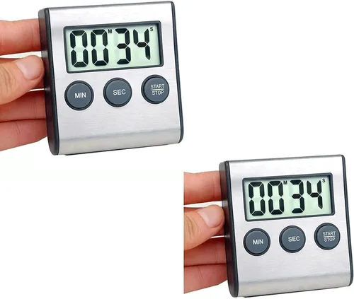 Vista 6 de Temporizador digital de cocina - Cuenta regresiva magnética con alarma fuerte, acero inoxidable para cocinar, hornear, juegos deportivos