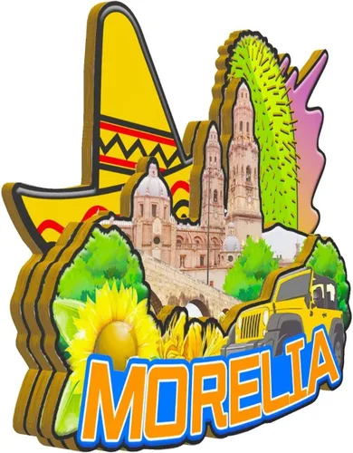 Vista 2 de Morelia México - Imán de madera para nevera 3D, monumentos de viaje, coleccionables, recuerdos hechos a mano, 2030