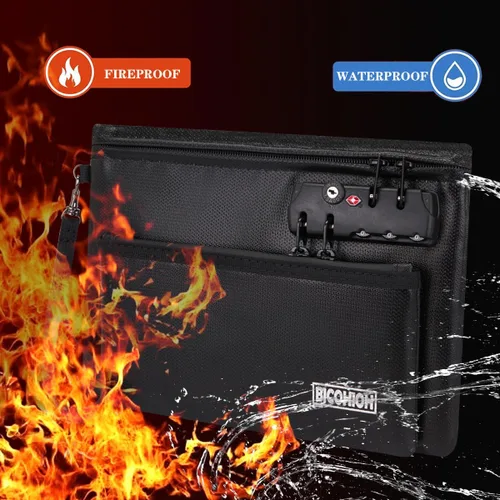 Vista 3 de Bolsa de dinero ignífuga con cerradura, bolsa de efectivo bolsa de banco para efectivo, bolsa de almacenamiento de objetos valiosos, caja fuerte