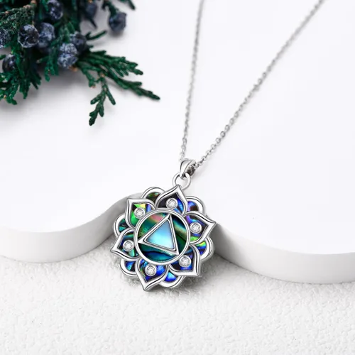 Vista 4 de ONEFINITY Collar de loto de plata de ley 925 con colgante de piedra lunar para yoga, joyería de loto para mujer