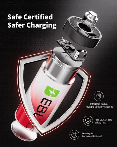 Vista 5 de EBL Batería C recargable de litio 7500mWh 1.5V 1600+ ciclos, baja autodescarga para cámaras, linterna inteligente para acampar en el hogar