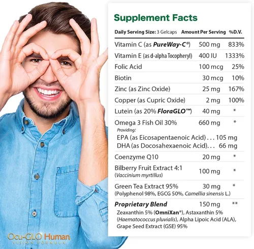 Vista 5 de Ocu-GLO Human Vision Formula Cápsulas de apoyo para la salud ocular, 90