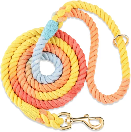 Vista 17 de Correa para perro de 5 pies hecha a mano de cuerda de algodón trenzada para perros pequeños, medianos y grandes, cierre de metal dorado resistente