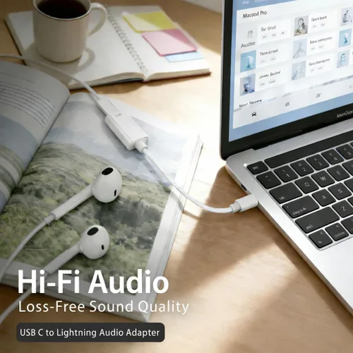Vista 5 de Adaptador de audio de auriculares USB-C a iPhone, iPad, convertidor de auriculares 3 en 1, carga + transferencia de datos + audio de alta fidelidad