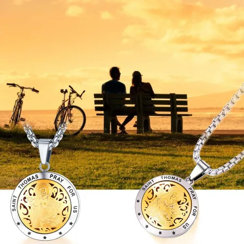 Vista 4 de FaithHeart San Miguel Cristóbal Antonio San José Patricio - Collar con colgante de acero inoxidable difusor de aceite esencial colgante