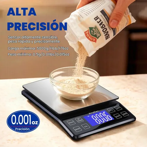 Vista 3 de Báscula de cocina digital recargable, resolución de 0.004 oz máx. 11 lbs 11 Negro