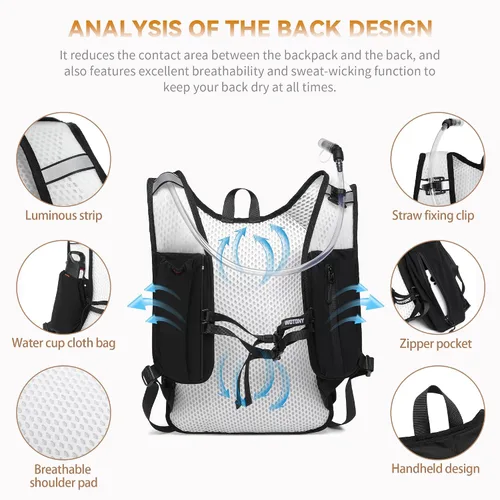 Vista 7 de Mochila de hidratación ligera Wotony con vejiga de agua de 2L O 3L para ciclismo, senderismo, rave - Mochila de agua para hombres y mujeres