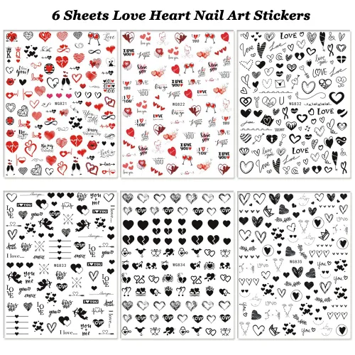 Vista 7 de SINSEN Calcomanías de uñas de corazón, 6 hojas de calcomanías de uñas de corazones para mujeres, calcomanías autoadhesivas 3D para arte de uñas