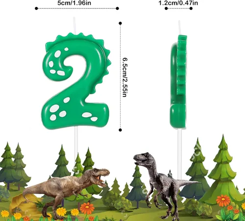 Vista 2 de Velas con números de cumpleaños, velas de dinosaurio de 2.8 pulgadas, velas de cumpleaños para tartas, velas de dinosaurio, decoración de fiesta