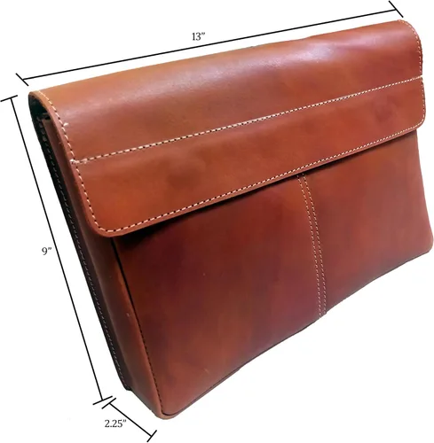 Vista 2 de CALYX Carpeta de cuero, organizador de carpetas de archivos de cuero de grano completo, soporte para documentos, cartera de cuero para hombres