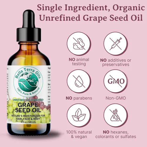 Vista 4 de Bella Terra Oils - Aceite de semilla de uva natural de 8 onzas - Sumérgete en el poder nutricional de la uva natural, lleno de antioxidantes