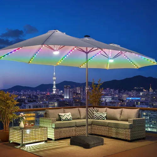 Vista 21 de HOOOWOOO Sombrilla de doble cabeza de 15 pies para patio al aire libre con Beige