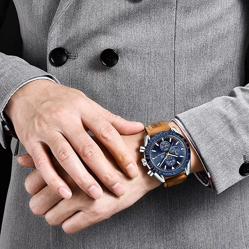 Vista 5 de BY BENYAR Reloj de pulsera para hombre Tienda analógico relojes para hombre negocios trabajo impermeable cronógrafo para hombre moda minimalista