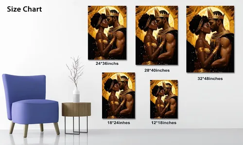 Vista 88 de Arte de pared afroamericano, decoración de rey y reina bailarín negro para sala de estar, arte de pareja de amor negro para dormitorio, lienzo