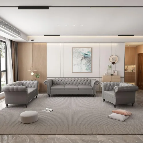 Vista 30 de AVZEAR Juego de sofá modular de 2 piezas para sala de estar, sofá tapizado, moderno juego de sofás estilo con botones acolchonados, sofá Beige