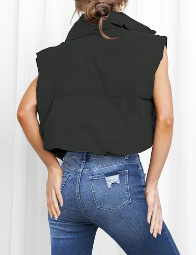 Vista 5 de MEROKEETY Chaleco acolchado para mujer, ligero, cuello alto, sin mangas, con cremallera, acolchado
