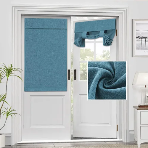Vista 16 de H.VERSAILTEX - Cortinas para puerta francesa de lino con textura, persianas de privacidad impermeables para ventana de cocina, oscurecimiento