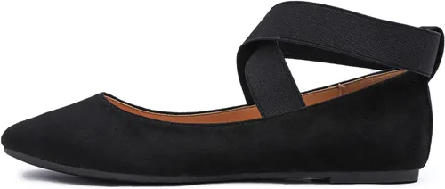 Vista 2 de FEVERSOLE Zapatos de ballet con punta redonda y correa elástica en el tobillo para mujer