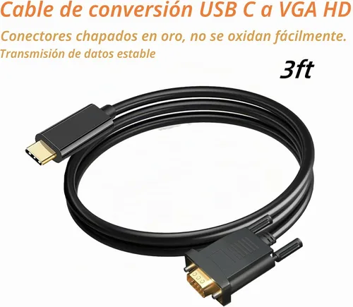 Vista 4 de Cable USB C a VGA de 3 pies, cable VGA a USB C para monitor, compatible con MacBook Pro/Air, iPad Pro, teléfono, laptop, proyector