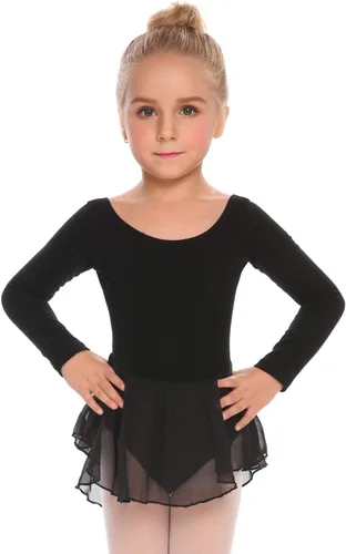 Vista 2 de Arshiner Vestido de ballet clásico de manga larga para niñas Negro