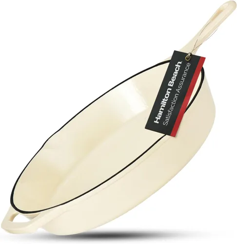 Vista 16 de Sartén de Hierro Fundido Esmaltada Hamilton Beach de 8 Pulgadas en Crema, Revestimiento Esmaltado en Crema, Sartén para Estufa y Horno