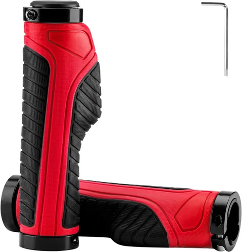 Vista 10 de ROCKBROS Empuñaduras de bicicleta de montaña, empuñaduras para manillar de bicicleta, doble abrazadera de aluminio para MTB BMX, extremos de barra