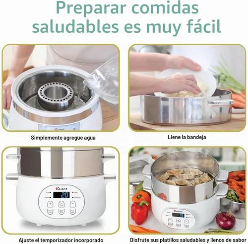 Vista 7 de Euro Cuisine Vaporera eléctrica de acero inoxidable.
