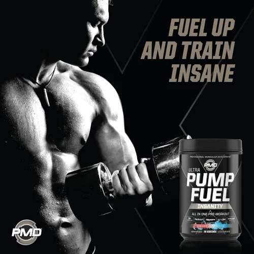 Vista 3 de PMD Sports Ultra Pump Fuel Insanity - Pre entrenamiento - Cherry Bombsicle (30 porciones) Sports CG5 Premium Creatina y L-Glutamina en polvo