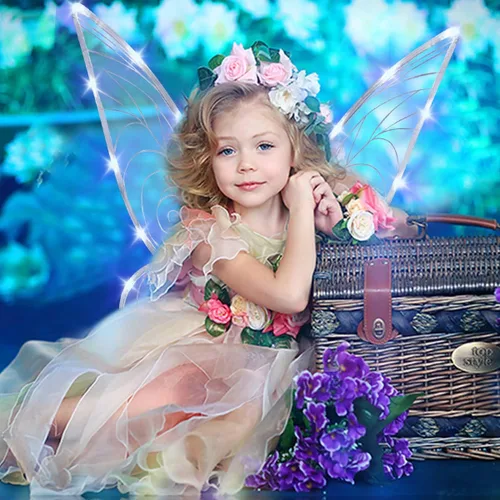 Vista 3 de quescu Alas de hadas iluminadas para adultos, alas de mariposa LED para niñas y mujeres, disfraz de Halloween, regalos para niños